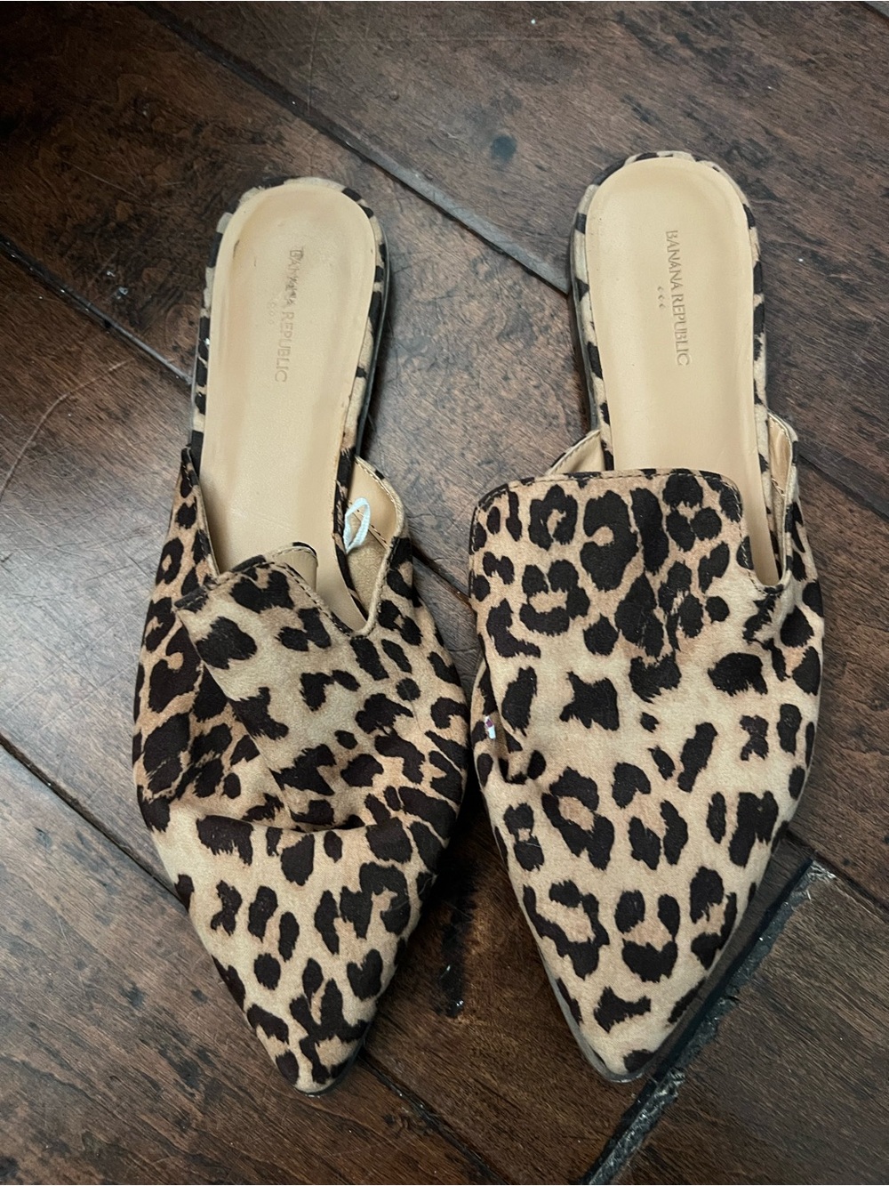 Banana Republic Leopard Print Pointed Toe Mule Flats Women’s Size 9 Tan/Black